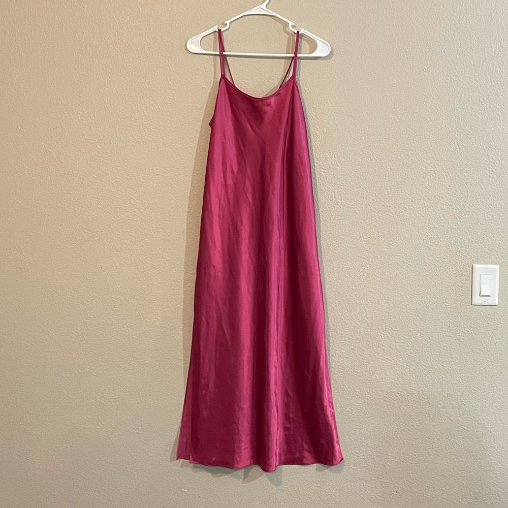 Vintage Satin Slip Dress in Berry Pink